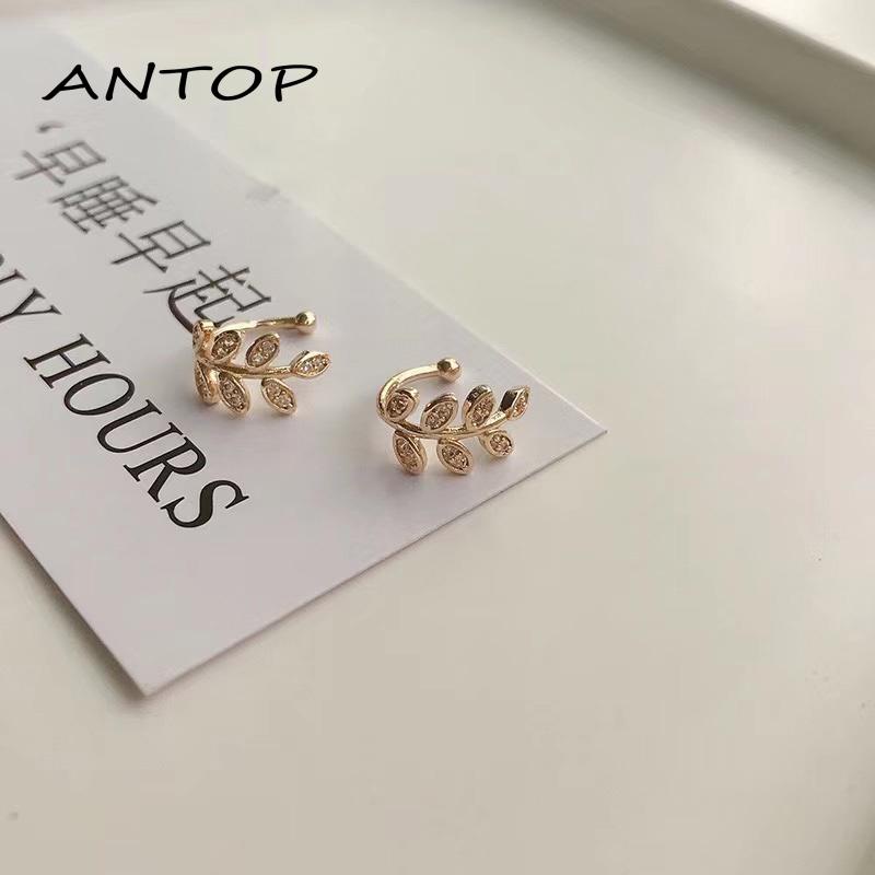 Anting Klip Tanpa Tindik Bentuk Daun Pohon Adjustable