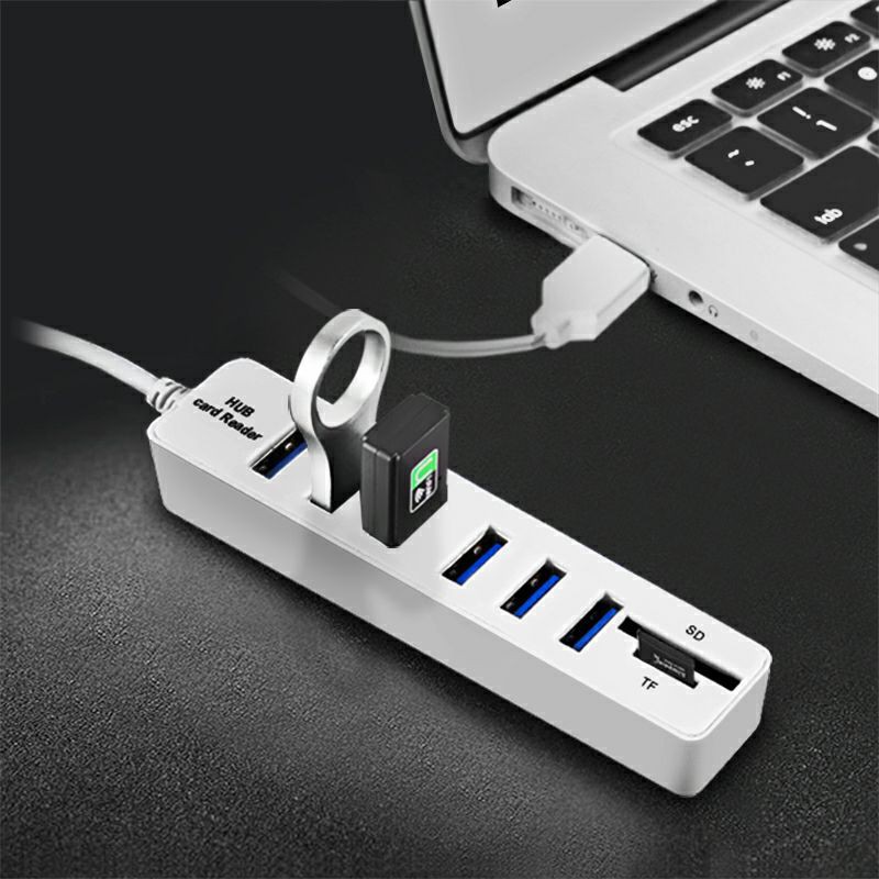 2 in 1 USB Hub 6 Port Combo Card Reader SD/TF Card CB220602 Black Grab Medan