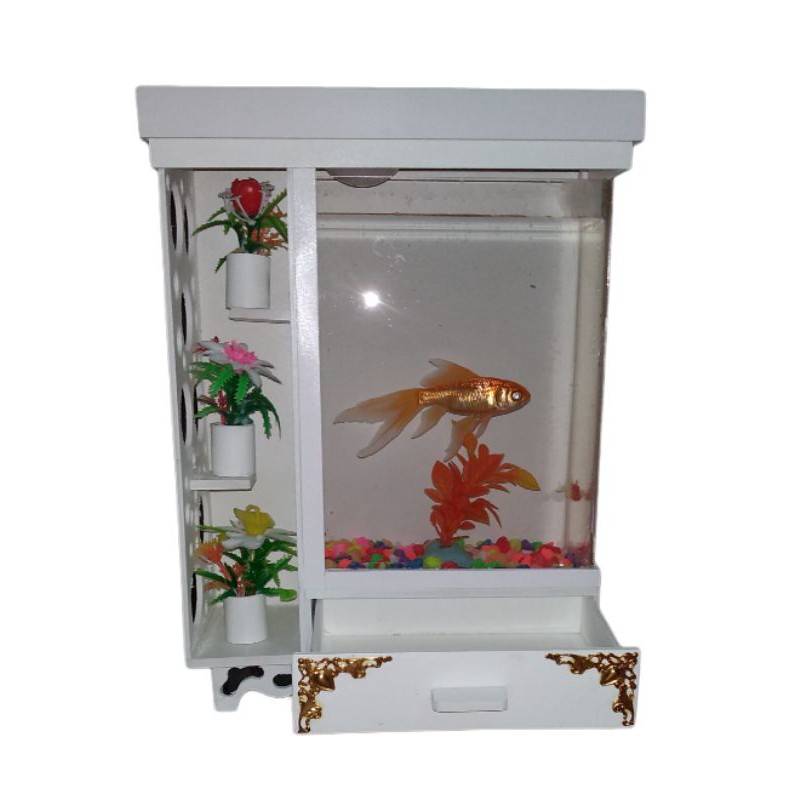 AQUARIUM MINI AKRILIK PVC SOLITER IKAN HIAS  FULLSET  LED 3 WATT PLUS POMPA AERATOR