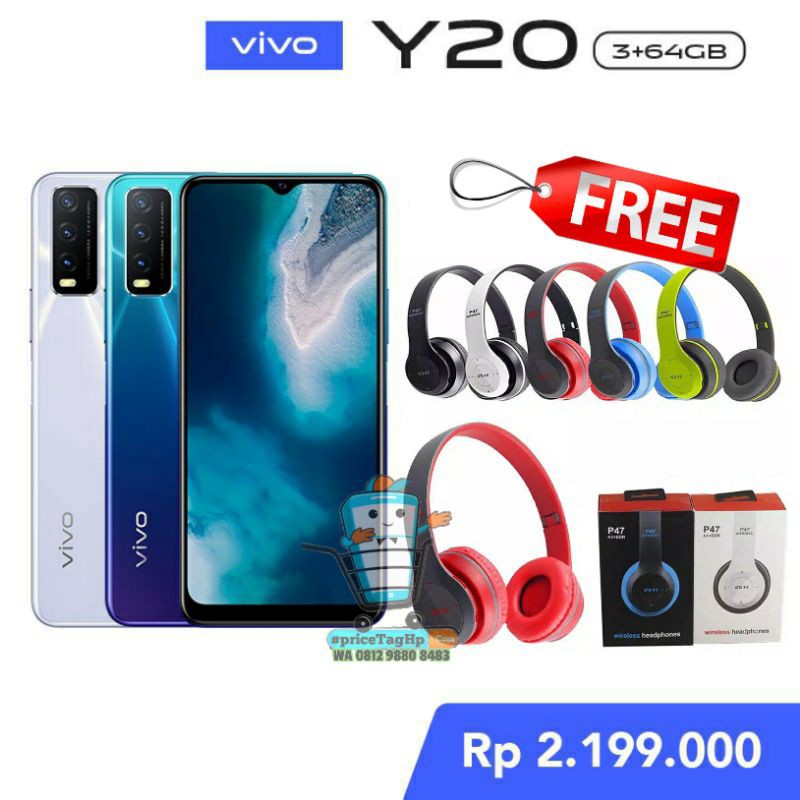-Handpone Vivo Y20 Ram 3/64 Baterai 5000 mah Side Fingerprint Garansi Resmi indonesia
