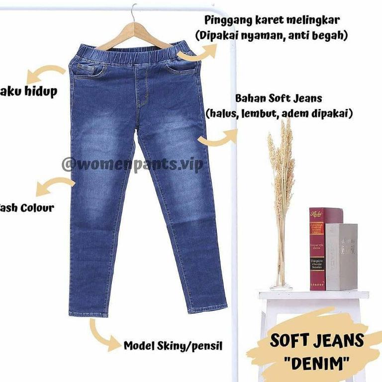 GRG.25Au22ᶜ ‣ Celana Soft jeans wanita pinggang karet LEGGING jeans jumbo