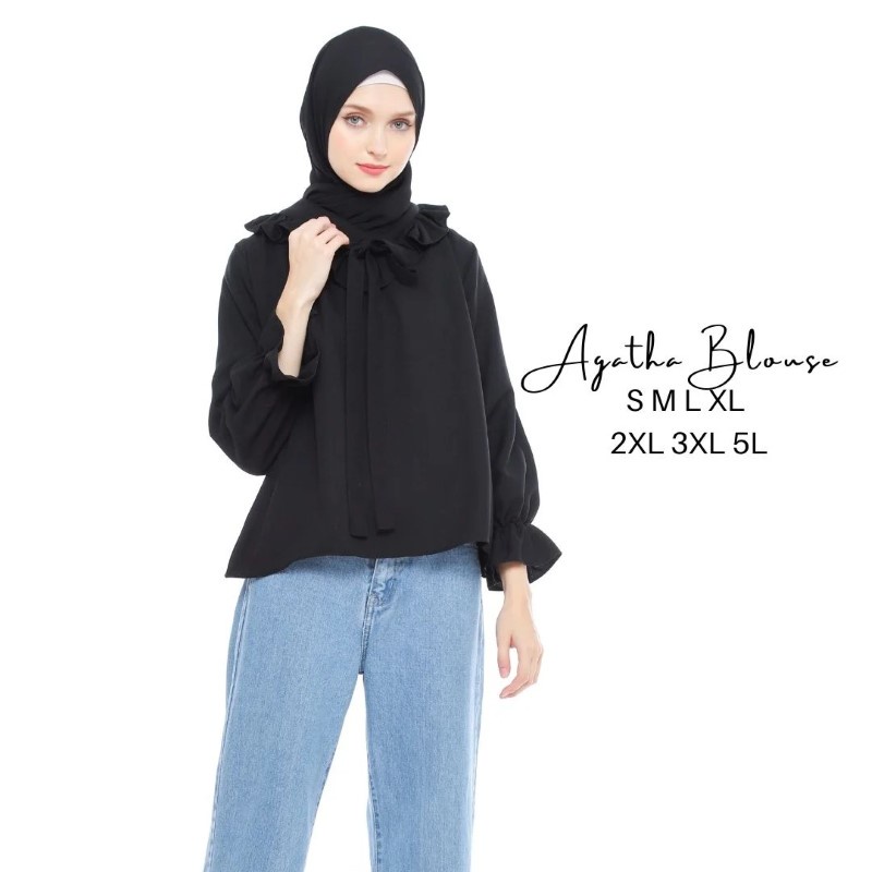 Size S M L XL XXL 3XL 4XL/5L - Agatha Blouse - Blouse Jumbo - Atasan Wanita Jumbo - Baju Jumbo - Tasan Big Size-Black