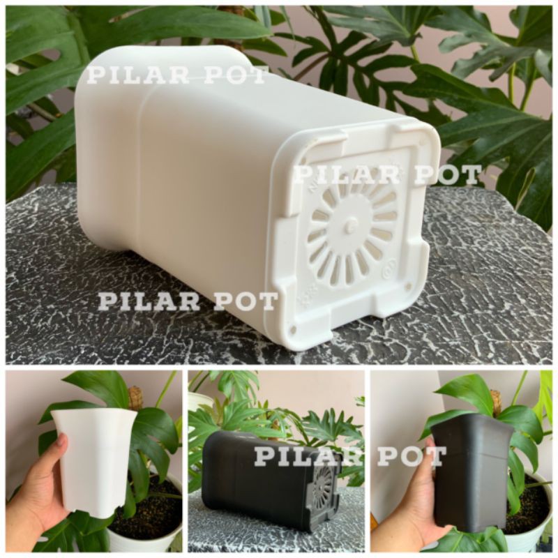 pot bunga kotak HITAM mini(88) 8.5cm untuk menanam kaktus&amp;bibit - Hitam