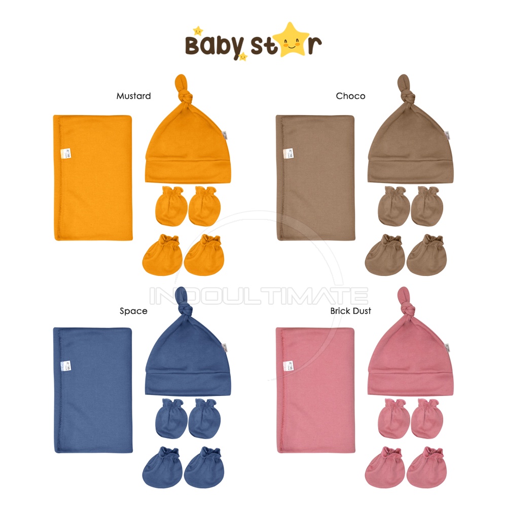 4in1 Perlengkapan Baby Newborn Hampers BABY STAR Bedong Bayi + Topi Kupluk Bayi + Sarung Tangan Kaki Bayi BCS-2287 Perlengkapan bayi baru lahir Kain Selimut Bayi Kain Bedongan bayi Alas Tidur Bayi Selimut Tidur Bayi Baby Hat Topi Kuncir Bayi