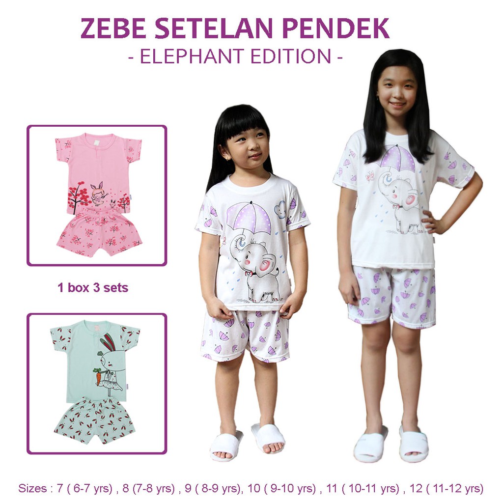 Zebe Setelan Pendek Elephant Edition (6 sd 11 tahun)