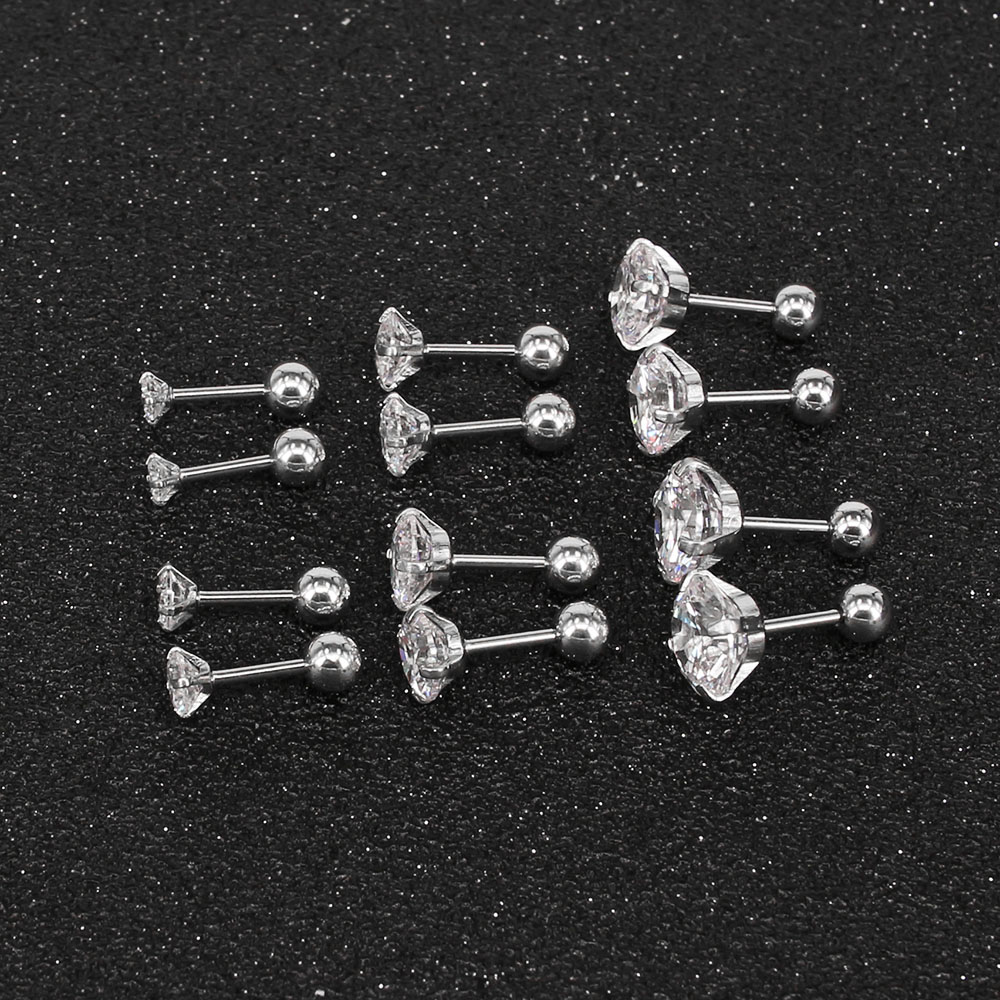 6 Pasang / Lot Anting Stud Piercings Bentuk Keong Helix Bahan Stainless Steel Aksen Kristal