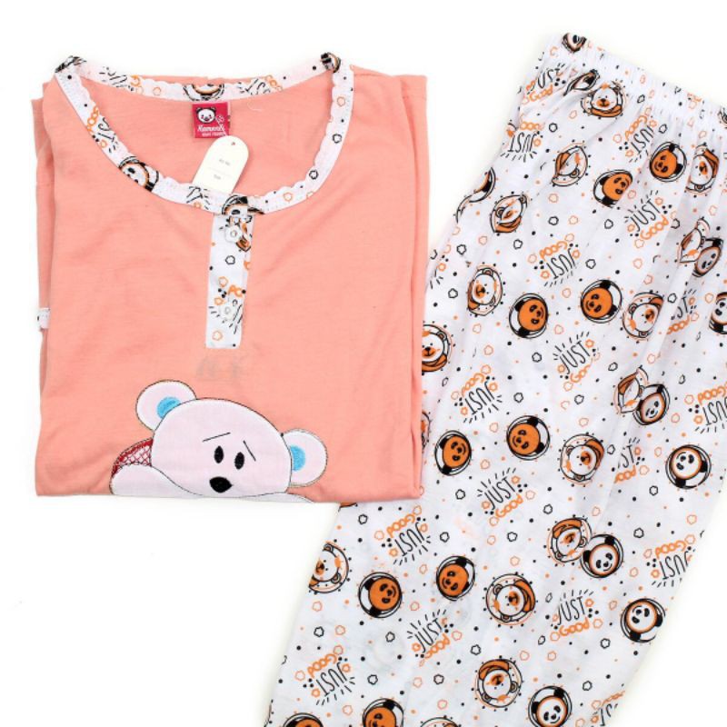 BAJU TIDUR DEWASA PIYAMA LENGAN PENDEK CELANA PENDEK 3/4 MOTIF BONEKA BEAR