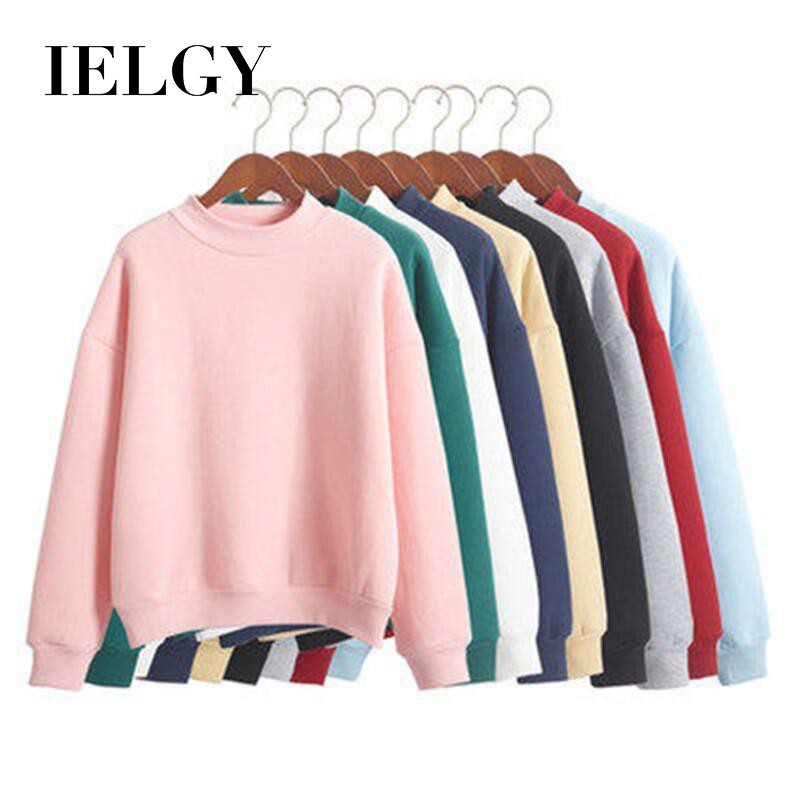 IELGY Sweater Model Kerah  Tinggi  Warna Polos  Bahan Velvet 