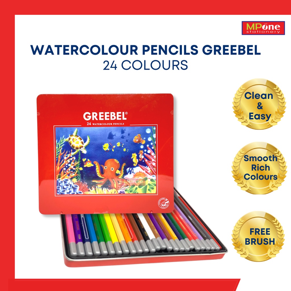 

Watercolour Pencils Greebel / Greebel Pencil Tin Case / Pensil Warna Watecolour 24W / Pensil Warna Greebel