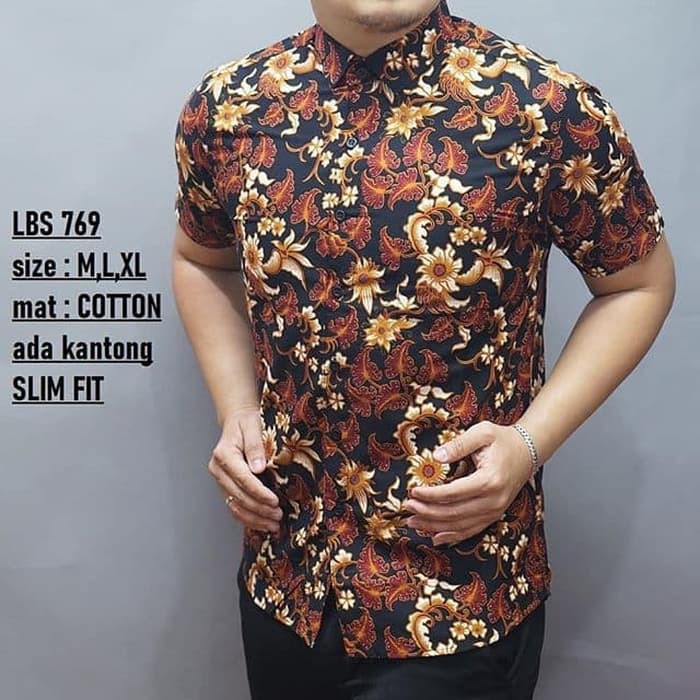 BAJU KEMEJA SLIM FIT PRIA BATIK SLIMFIT LENGAN PENDEK ORIGINAL MERK LUIGI BATANI LS523