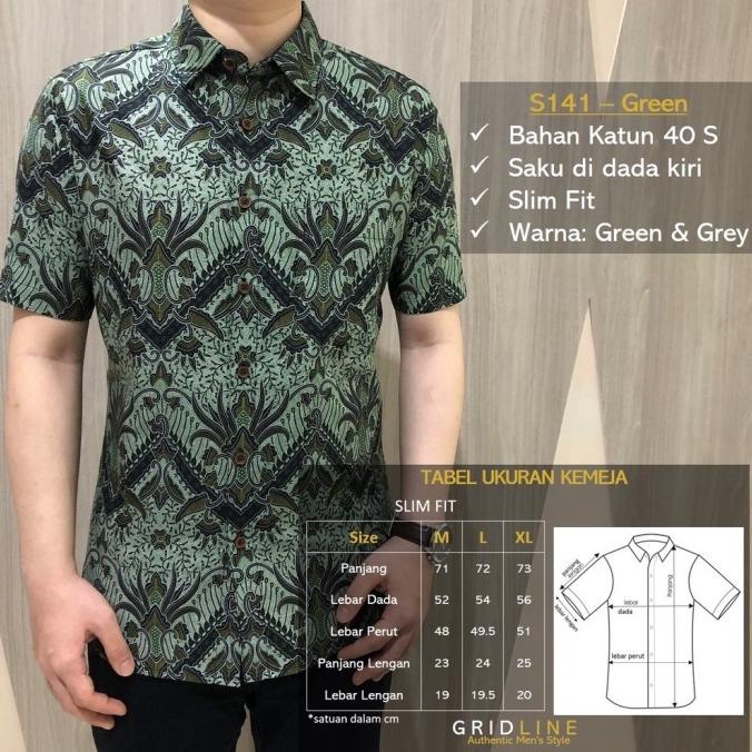 kemeja batik pria lengan pendek matching premium gridline