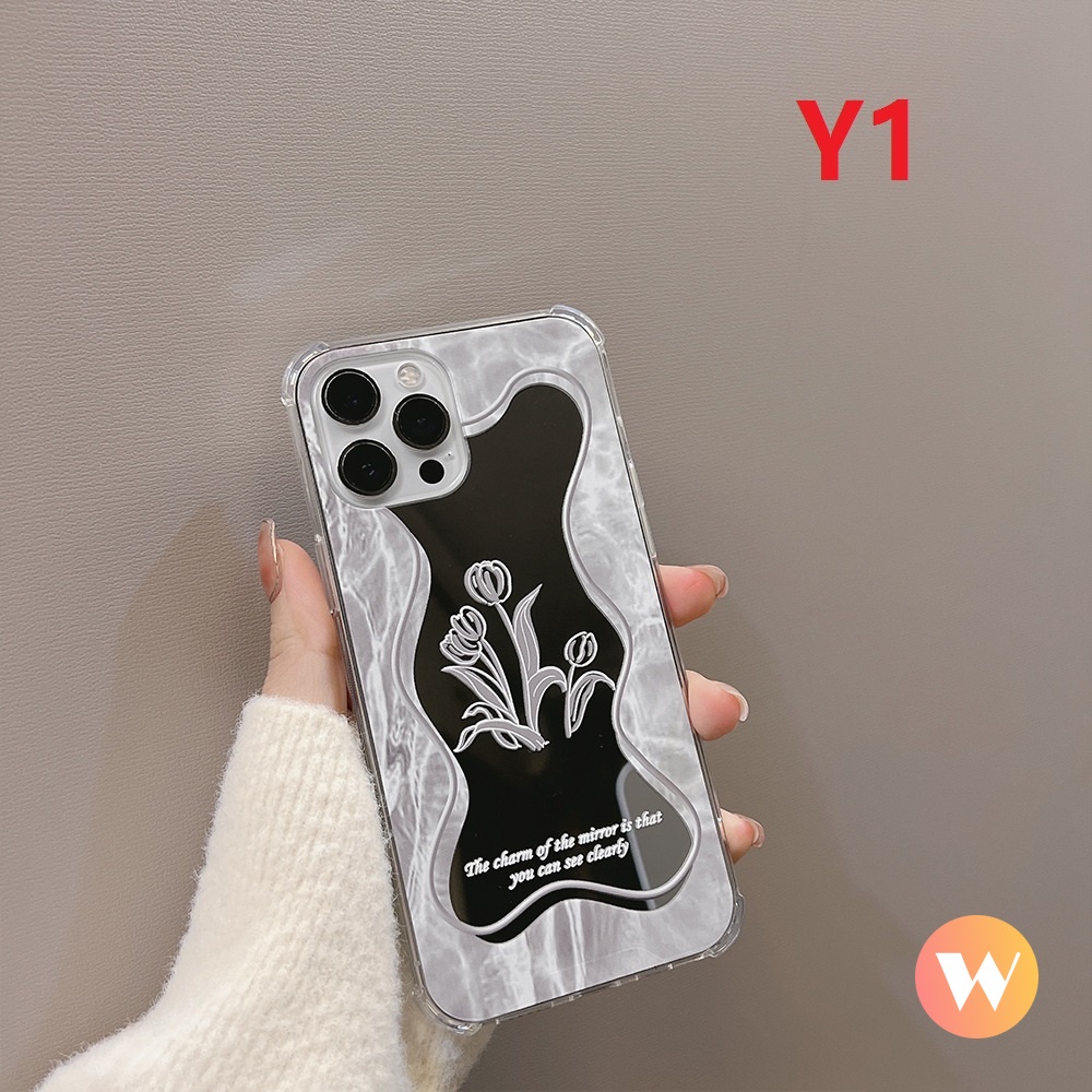 Soft Case TPU Motif Bunga / Bulan / Daun / Cermin Untuk IPhone 13 11 12 Pro Max 7 8 Plus XR X XS Max SE 2020