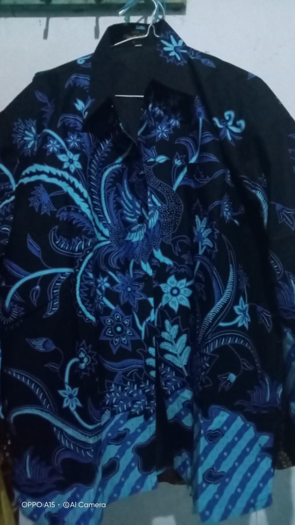Merak Njoget Biru Panjang Kemeja Batik Pria Full Furing Katun Sragenan