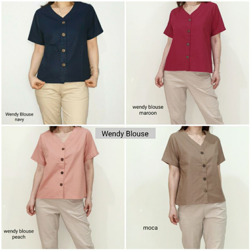 Atasan Blouse Wanita Lengan Pendek Polos Bahan Katun, Wendy Blouse#