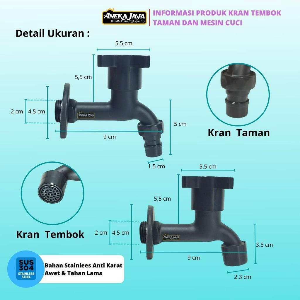 Kran Hitam Taman Tembok Drat 1/2 Inch Engkol Baling - Keran Air Mesin Cuci Kamar Mandi