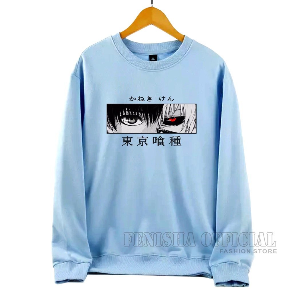 FenishaStore Sweater Basic Crewneck Wanita Anime Tokyo Ghoul Kaneki Ken Size M-L- XL-XXL Bisa Bayar Ditempat COD