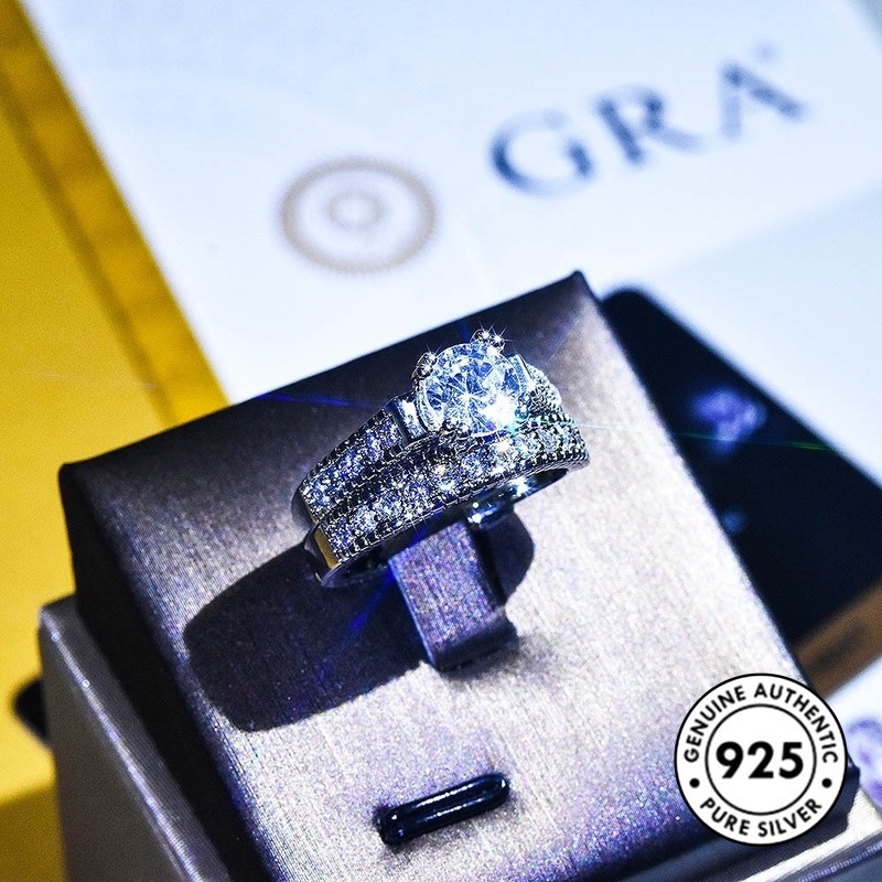 Cincin Bahan S925 Silver Aksen Berlian Untuk Wanita