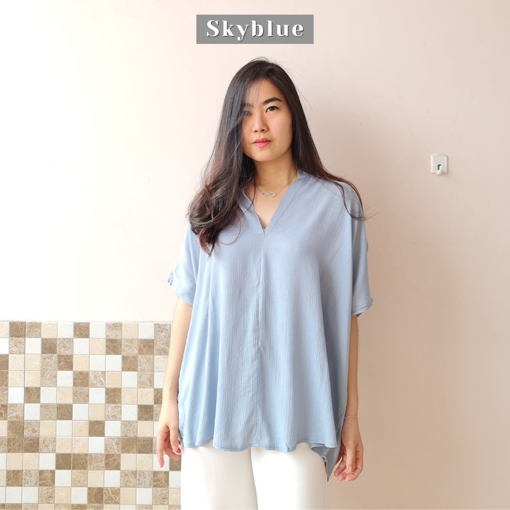 2904 CARITA OVERSIZE TOP BLOUSE BIGSIZE JUMBO FELICIA BLOUSE-SKYBLUE.