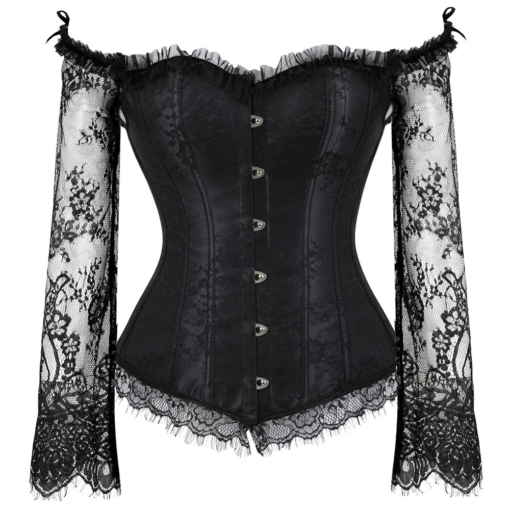 Bebas Ongkir Sexy Lace Corset Tops For Women Long Sleeves Vintage Style Victorian Retro Burlesque Shopee Indonesia