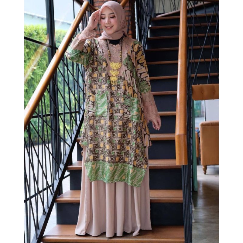 Dress Batik Model Gamis Batik Kombinasi
