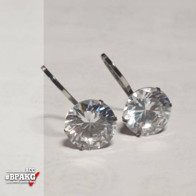 Anting diamond # Anting monel besi putih asli anti karat silver cewek simple permata cantik wanita