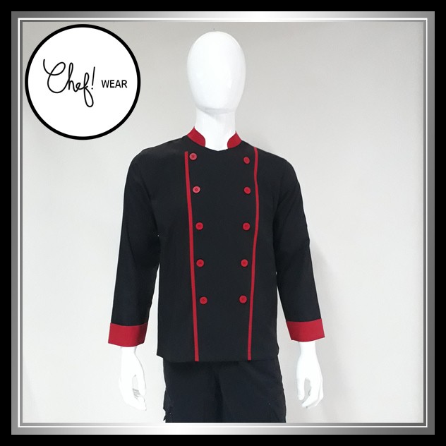 Chef Wear Baju Koki LS Hitam Ads Merah S-XL