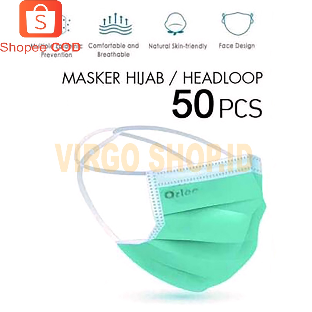 Masker Medis Orlee Headloop 3 Play 50 Pcs - Masker Medis Hijab Disposable / Masker  / Masker Medis / Masker Medis Hijab / Masker Orlee / Masker Hijab / Masker Orlee Hijab / Masker Headloop / Masker Disposable