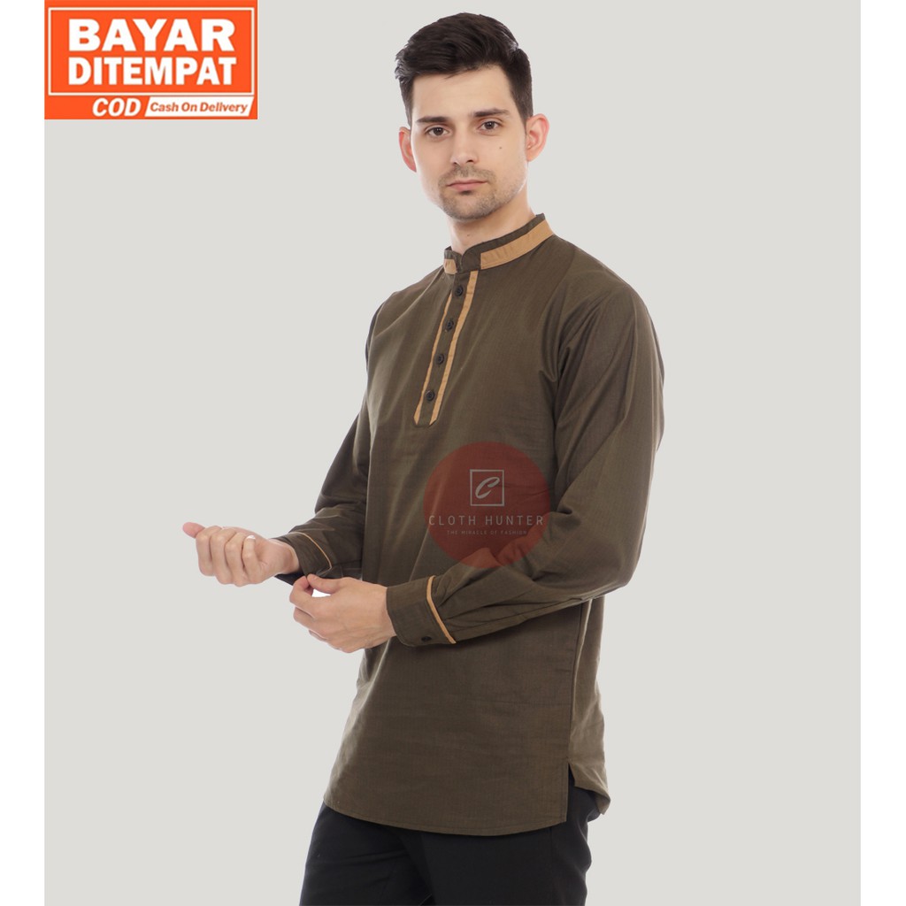 BAYAR DITEMPAT - Baju Koko Pria Lengan Panjang AMMAR Polos Bahan Katun Cigarette