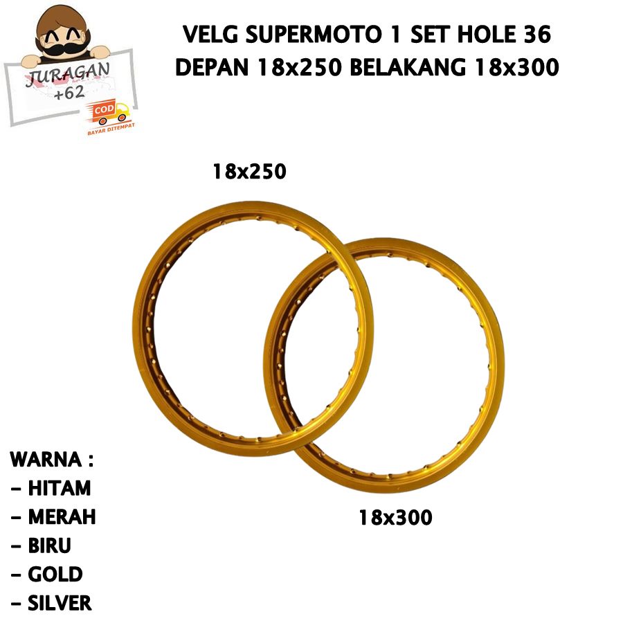 VELG SET SUPERMOTO RING 18 250 300 18x250 18x300 HOLE 36 PELEK VELEG SUPER MOTO 18-250 18-300 KLX DTRACKER D TRACKER CRF WR