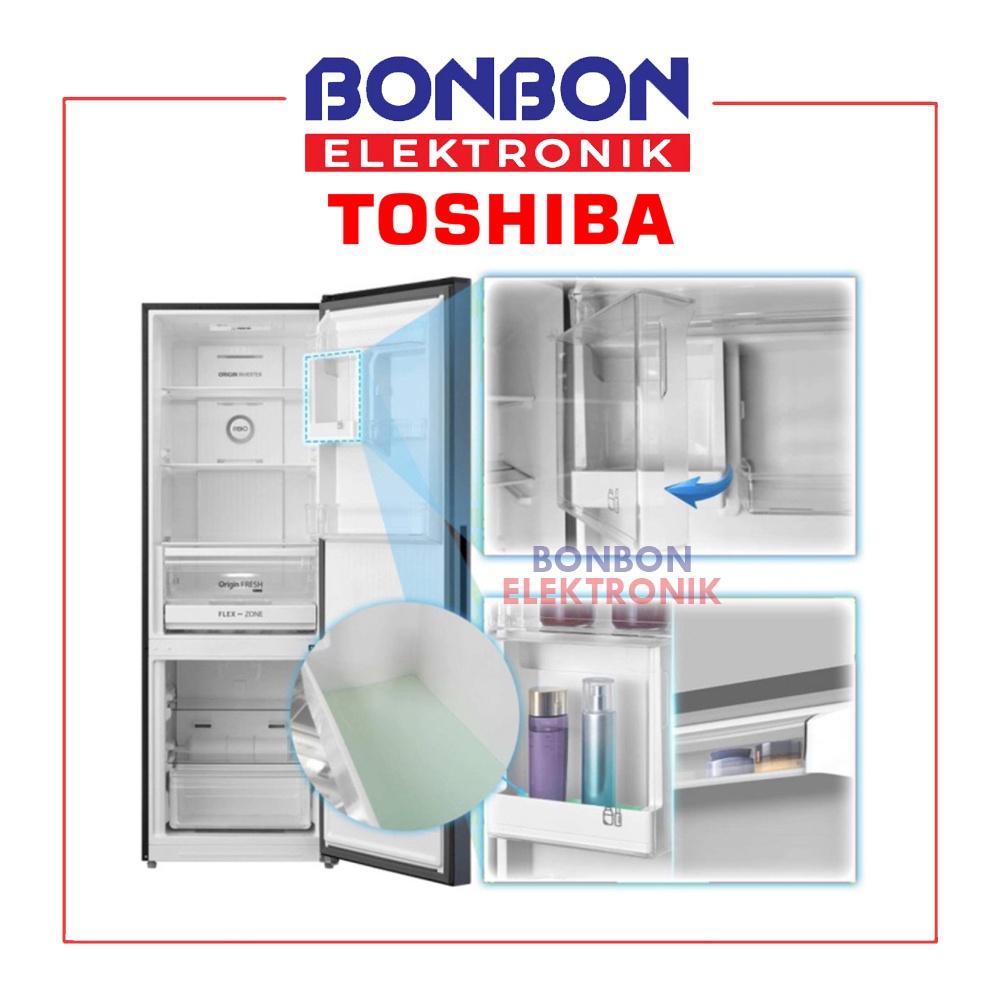 Toshiba Kulkas 2 Pintu Bottom Freezer GR-RB410WE-PMF / GRRB410WE 325L