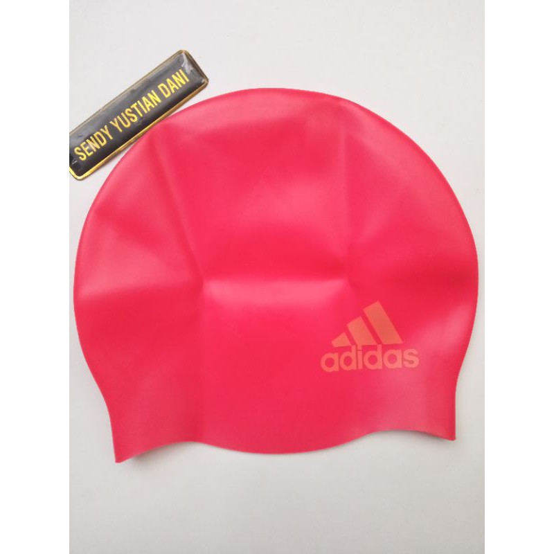 Adidas Silicone Logo Youth Swim Cap Red BK0375 Topi Renang Adidas Original Topi Renang Anak