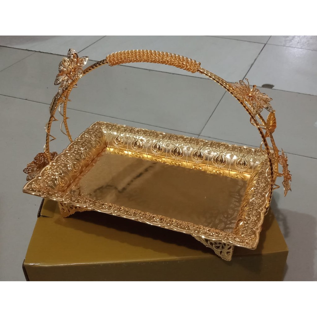 Nampan Emas Arab Gagang NAM004 Ukuran 28x18 Cm Oleh-Oleh Haji Umroh