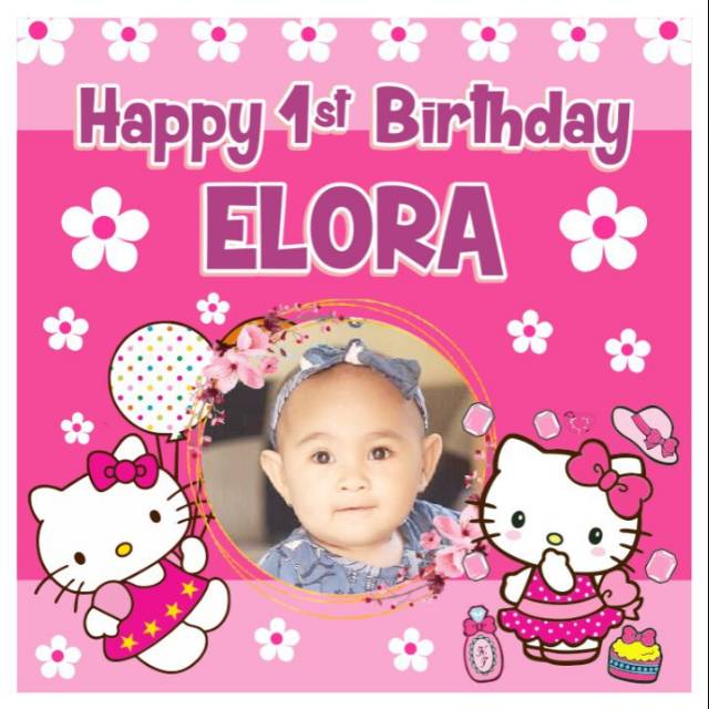 Banner Ulang Tahun Anak Ukuran 1x2 Tema Kucing Kitty