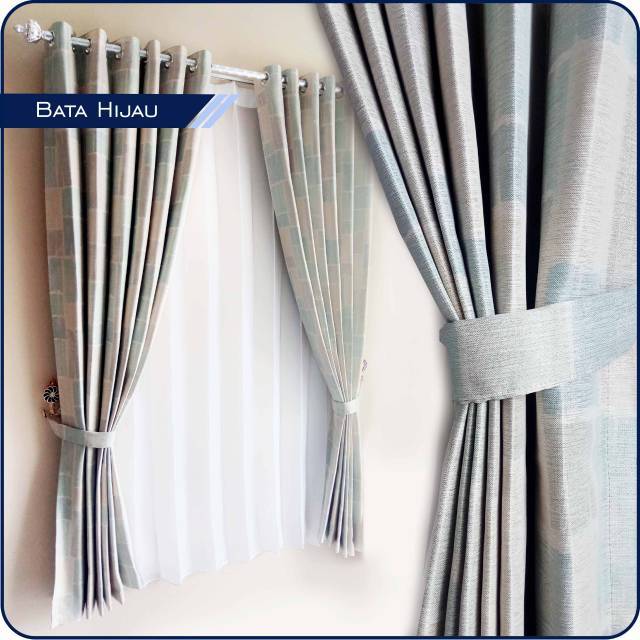 Gorden blazer blackout motif bata hijau / tirai hordeng smokring / dekorasi rumah minimalis modern