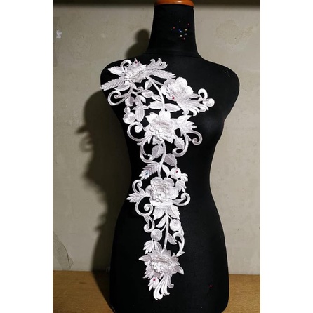 Toko Bekasi Timur Bordir Renda Dada Tasik Nurlela Putih Lace Patch Embroidery Tunik Brukat