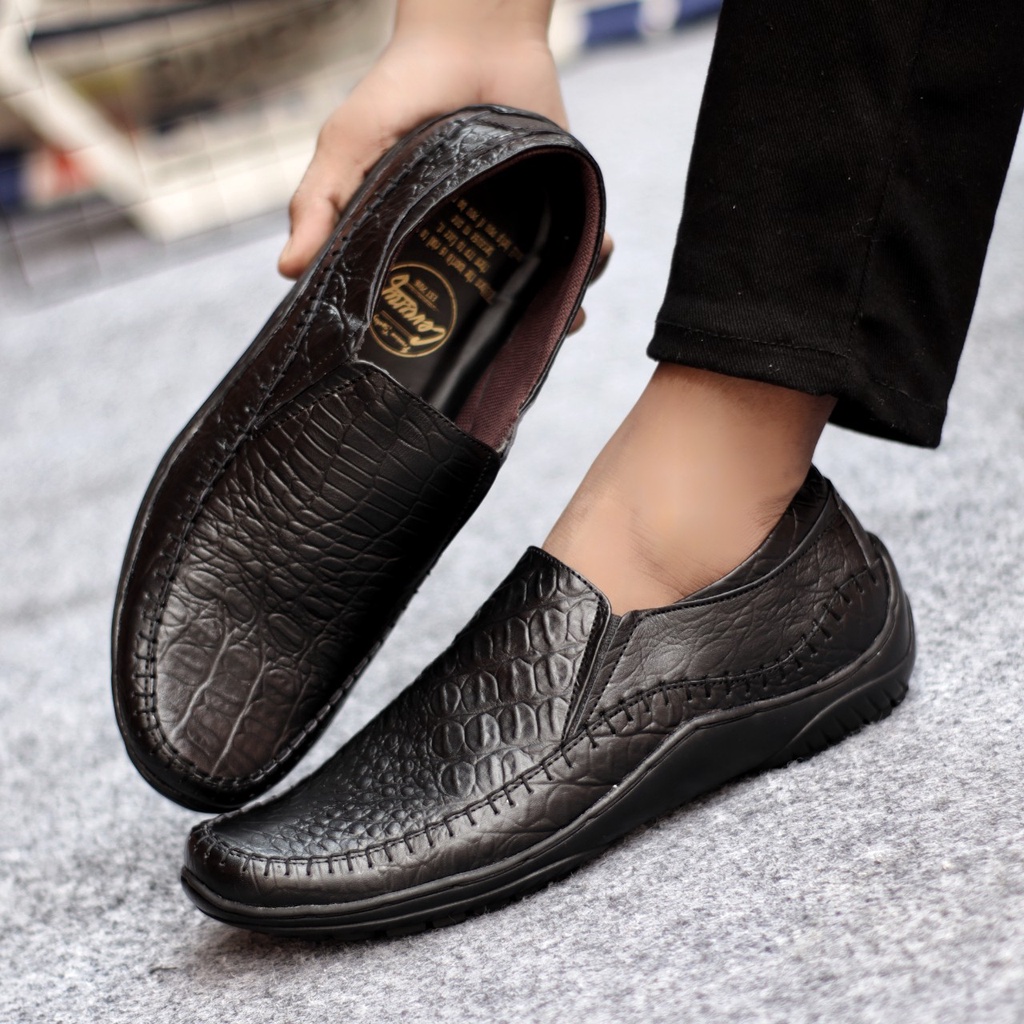 ENOZSTORE X KENTA - Sepatu Slop Kulit Formal Kasual Pria Original Berkualitas Bagus / Sepatu Slip On Cowo Kerja Kantor Keren Simple Macho