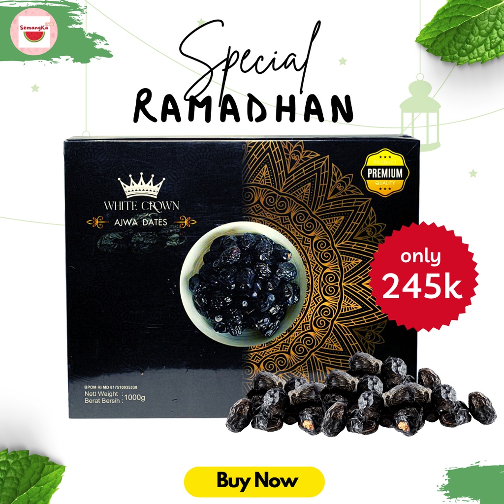 

Kurma Ajwa / Nabi Madinah BONUS MADU / AIR ZAMZAM Premium White Crown