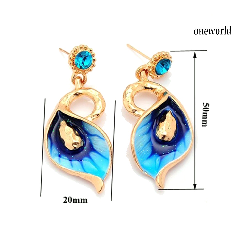 OW@ Women Enamel Flower Charm Rhinestone Stud Earrings Chain Necklace Jewelry Set