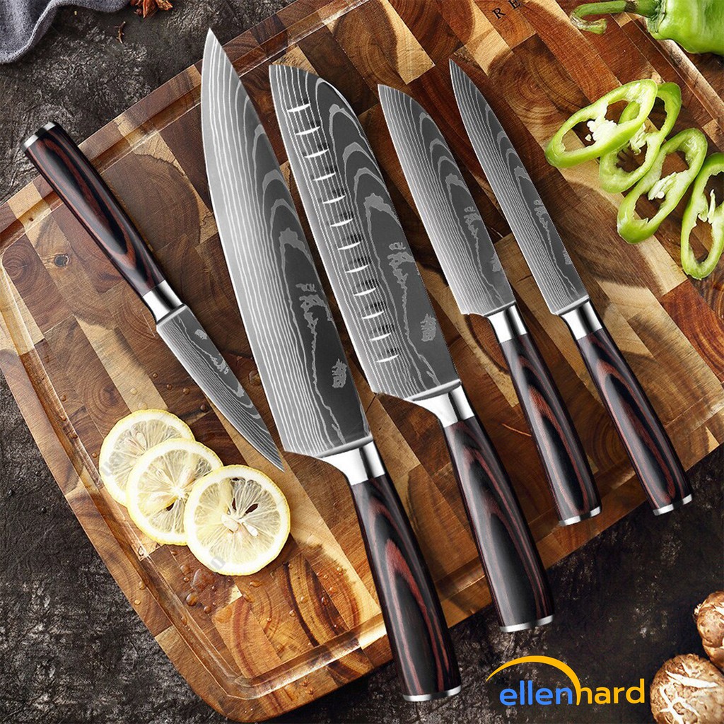 Pisau Baja Dapur Daging Super Tajam Stainless Steel Piso Damaskus Pattern Paring Santoku Chef Knife