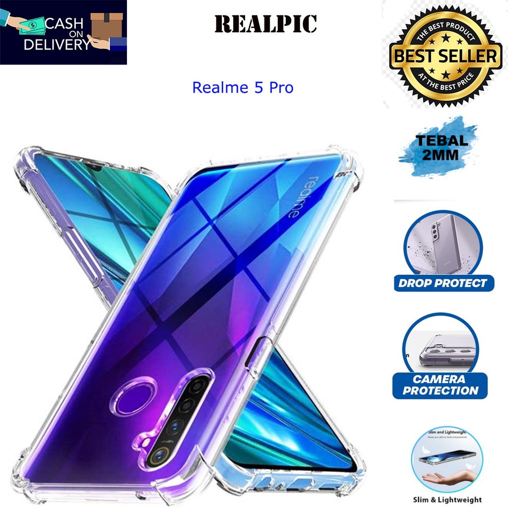 Case REALME 5 PRo Casing Clear HD KETEBALAN 2MM BENING TRANSPARAN TPU Premium Softcase