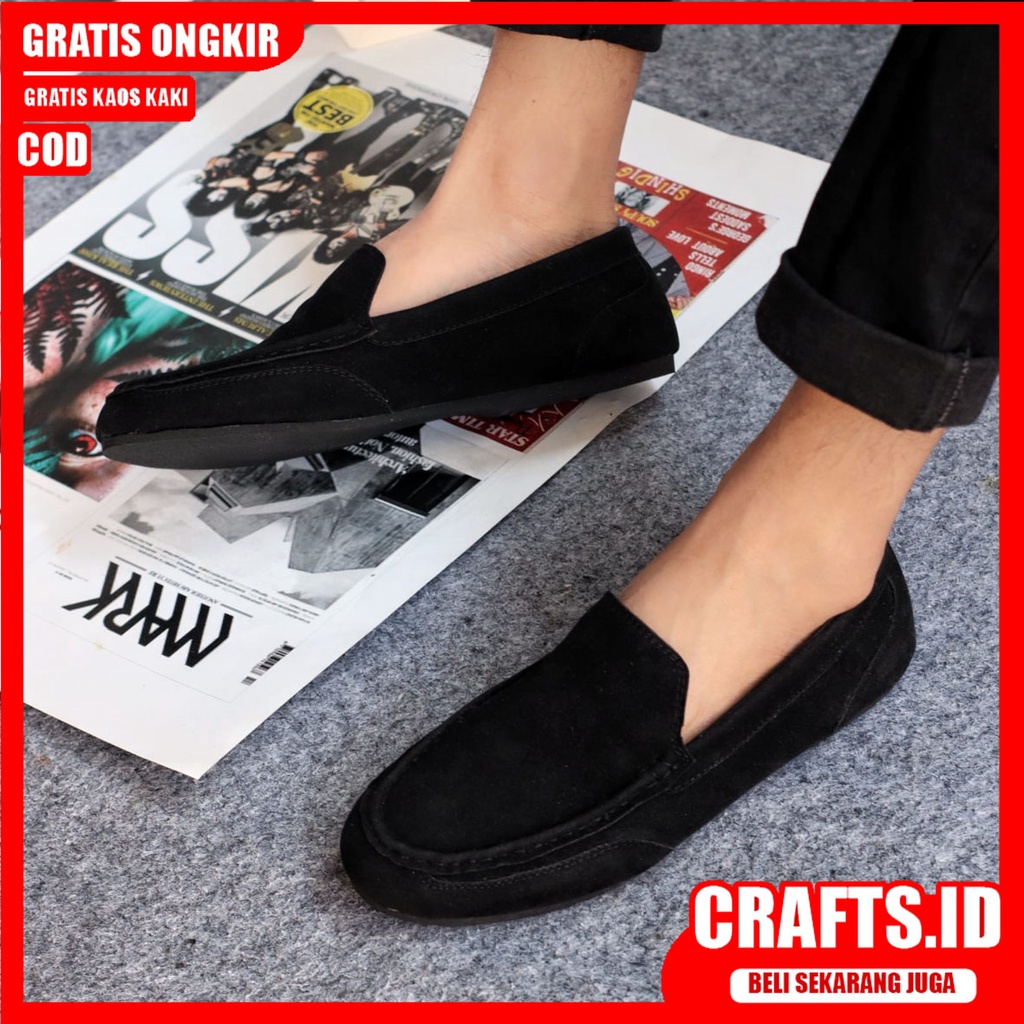 CRAFTS X MOODMAX Sepatu Slip On Pria Sepatu Casual Pria Slip Slop Kulit Suede AntiSlip Cowok/Cowo Original Sepatu Kasual Kerja Kantor Kondangan Gaya Santai Keren Kekinian Murah Terlaris