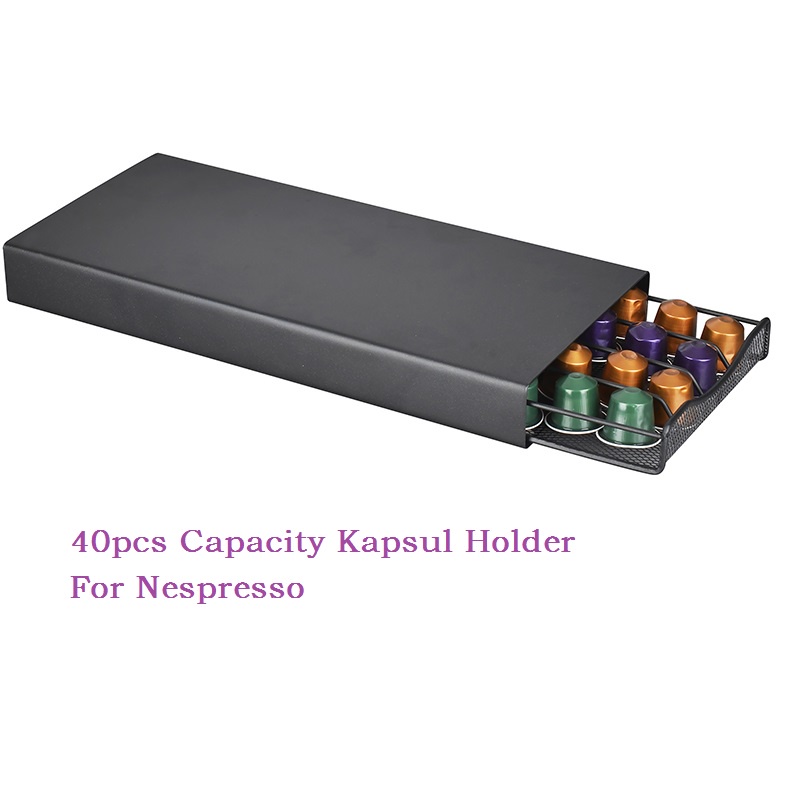 40pcs Tempat Kapsul Kopi Hitam Coffee Capsules Drawer Rak Holder Untuk Capsul Nespresso