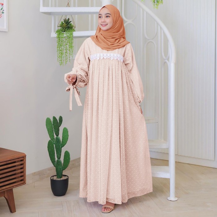 Ivora Dress PREMIUM TERMURAH Gamis Maxy Tile Dote Muslim Pesta - Moca