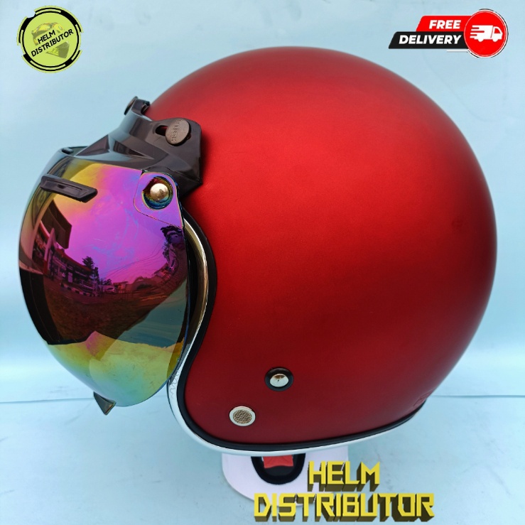 Helm Bogo DewasaLis Chrome Kaca Cembung Silver/Pelangi,Kualitas Premium Untuk Pria dan Wanita SNI COD