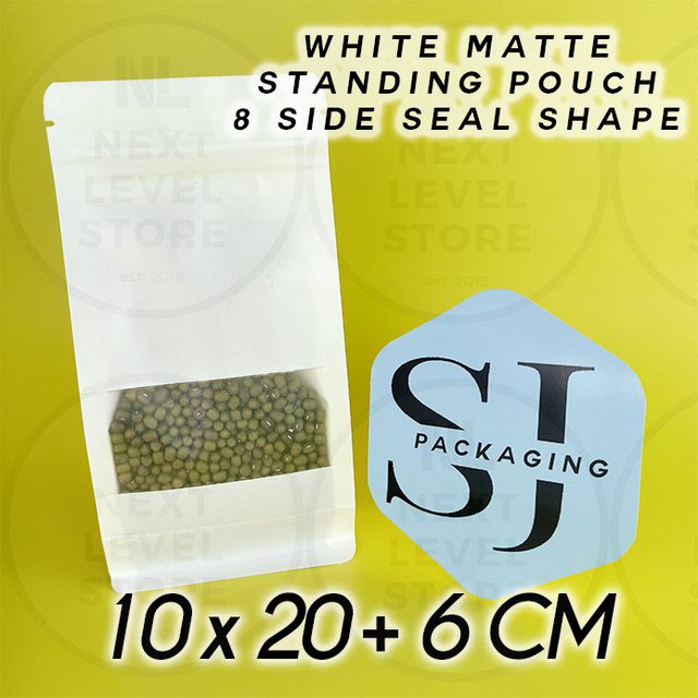 Standing Pouch 10x20+6cm White 8 Seal Shape Kraft Paper Ziplock