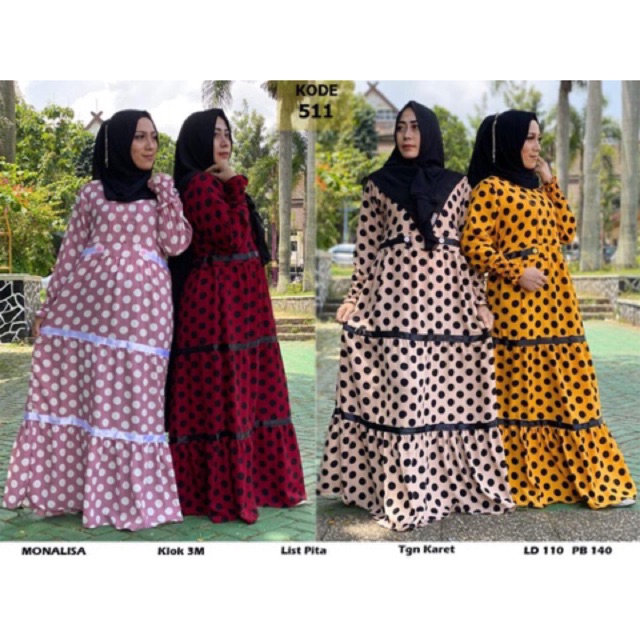 HOT SALE Gamis Monalisa Mayung Klok 3 M / Gamis Monalisa Murah Motif polkadot List PITA