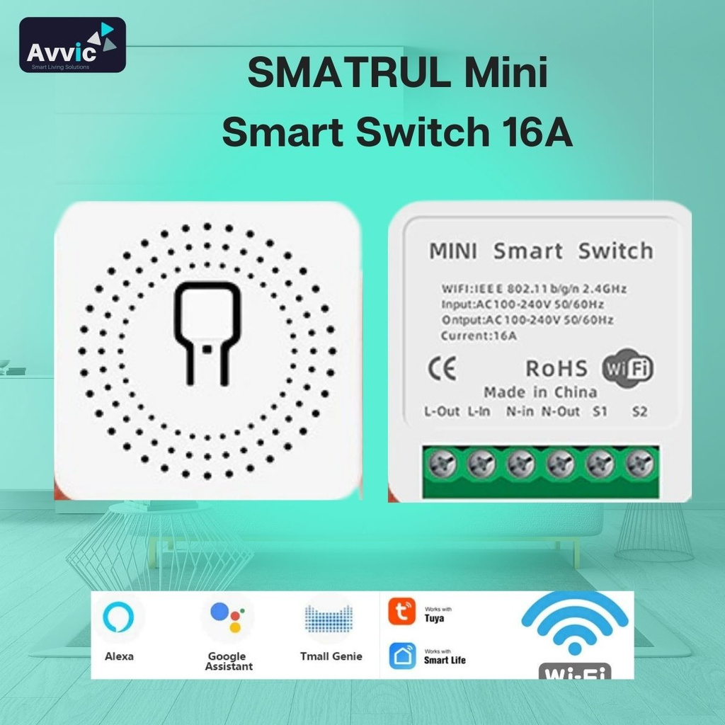 SMATRUL Mini Two Way Smart Switch WiFi DIY Module 16A Saklar Pintar Tuya Supports Google Home Alexa