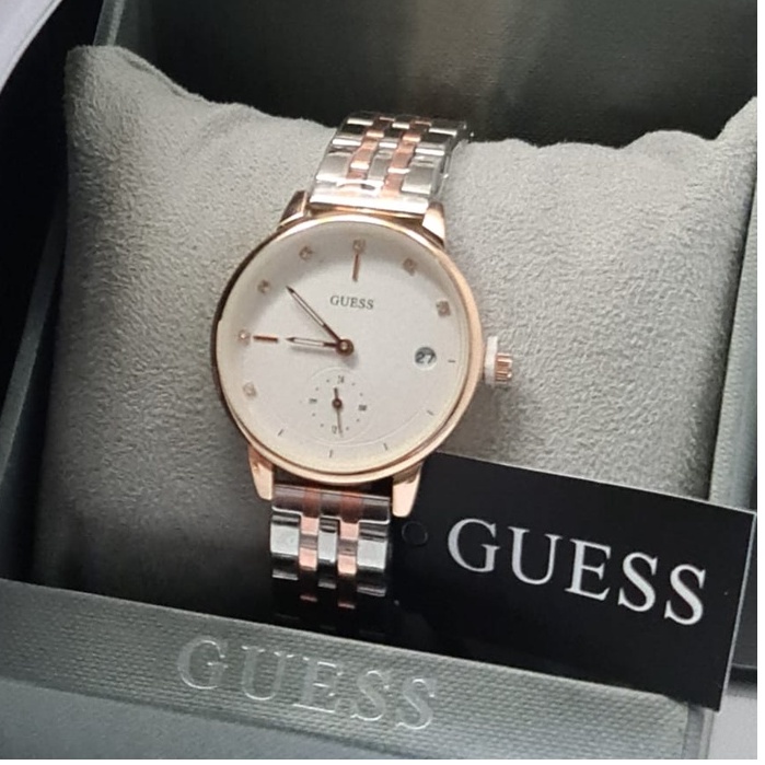 Jam Tangan Wanita Guess Rantai Detik BawahTgl Aktif Free Box+ Peper Bag Sv1049