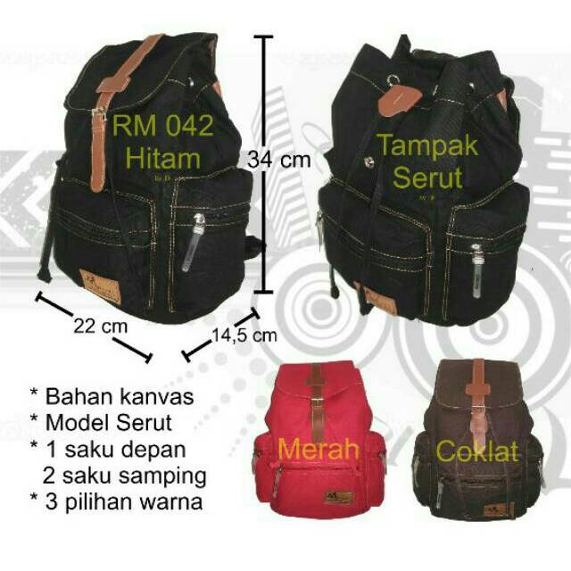 Ransel Monsac kanvas murah RM 042. 3 pilihan warna