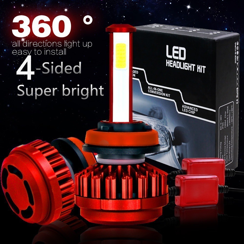 4 Sides H7 LED Headlight Bulbs Conversion Kit High Low Beam 6000K 240W 28000LM